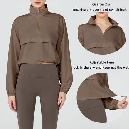 VITALINOVO Women's Athletic Jacket Lightweight Quarter Zip Pullover For Golf Hiking Running Windbreaker UPF50+ Waterproof Jacket