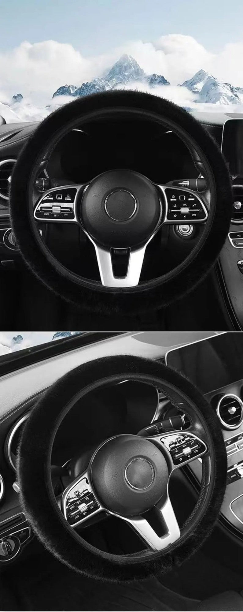 1 peça de capa de volante de pelúcia imitação de pele de vison elástica antiderrapante e quente para volante de carro