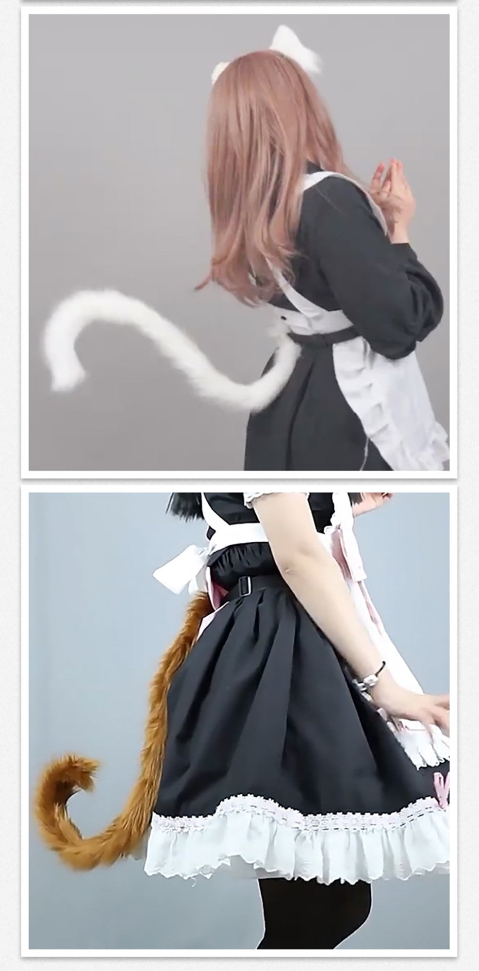 2Pcs/set Plush Cat Ears Tail Set Realistic Lolita Headband Cat Tail Cosplay Props Hand-made Simulation Animal Ears