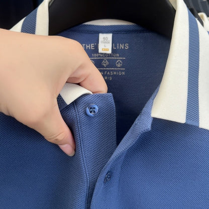 Men's 100% Cotton Original Design Printed Long Sleeved Polo Shirt Spring Autumn Simple Fashion Business Lapel T-shirt Men's Wear