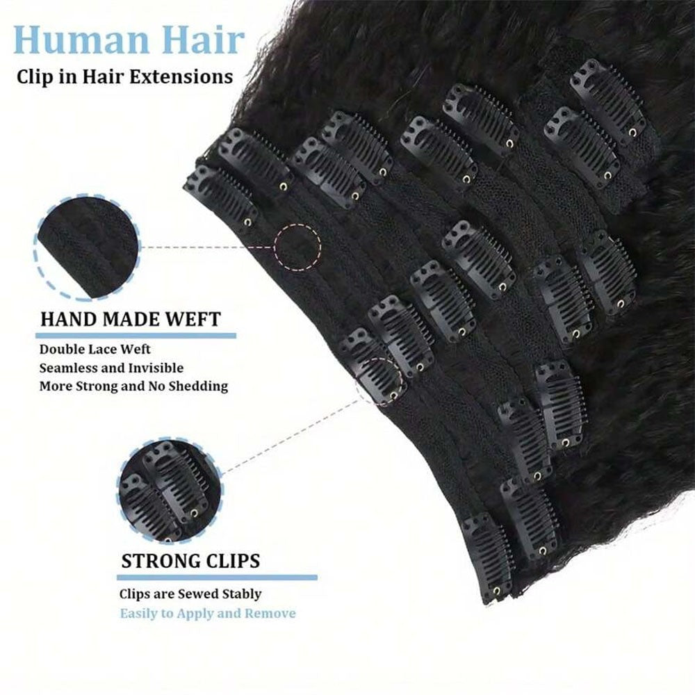 Apliques de Cabelo Humano para Presilhas, 8 Peças de Cabelo Humano Cacheado Liso, Apliques de Cabelo com Presilhas, Macio e Sedoso com Borda Invisível