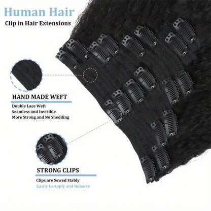 Apliques de Cabelo Humano para Presilhas, 8 Peças de Cabelo Humano Cacheado Liso, Apliques de Cabelo com Presilhas, Macio e Sedoso com Borda Invisível
