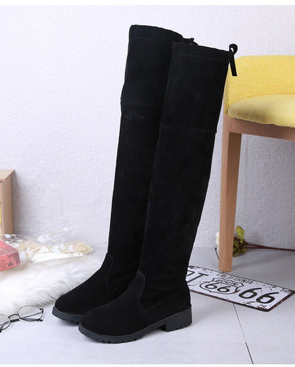 Winter women new knee high boots Outdoor suede antislip shoe Roundtoe casual elastic boot Comfortable fashion ladies shoes Botas