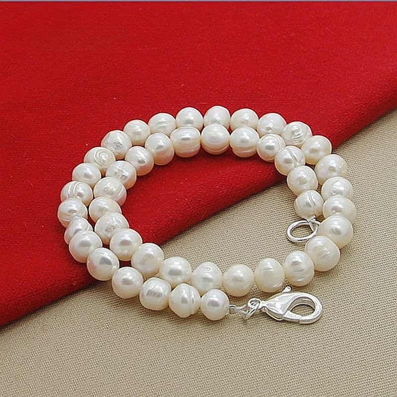 Colar Longo de Moda de Alta Qualidade com Pérolas Naturais de Água Doce Joias de Prata 925 para Mulheres Colar Destaque N097