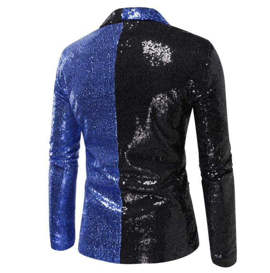Shiny Gold Sequins Blazer for Men's New Slim Fitting Splicing Men's Suit Night Club Party DJ Stage Singer Dance Show Dress Homme