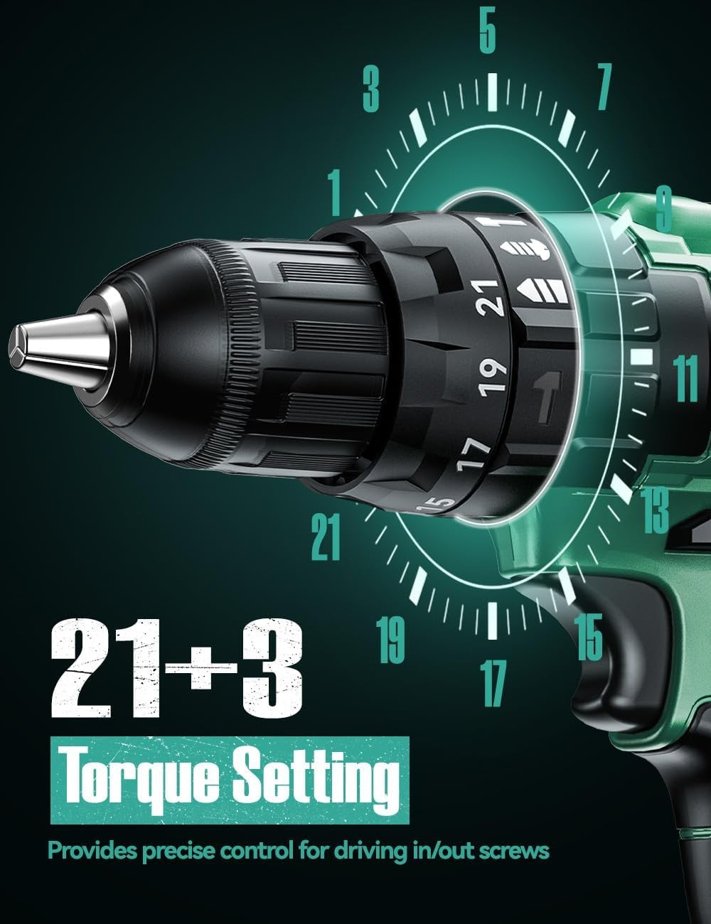 Conjunto de Furadeira de Impacto sem Fio 20V com 2 Baterias, Torque de 350 pol-lb, Mandril sem Chave de 3/8", 14 Peças de Brocas para Concreto e Madeira