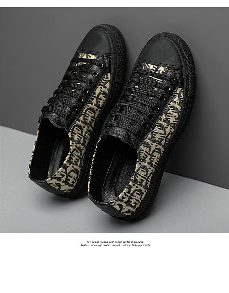 New Shoes for Men Genuine Leather Patchwork Casual Shoes Trend Flat Skateboard Shoes Youth Cool Lace-up Sneakers