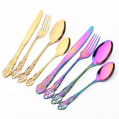 Conjunto de Talheres de Alta Qualidade Faca Garfo Colher de Sobremesa Louça Colorida Conjunto de Talheres de Aço Inoxidável Talheres de Mesa de Cozinha