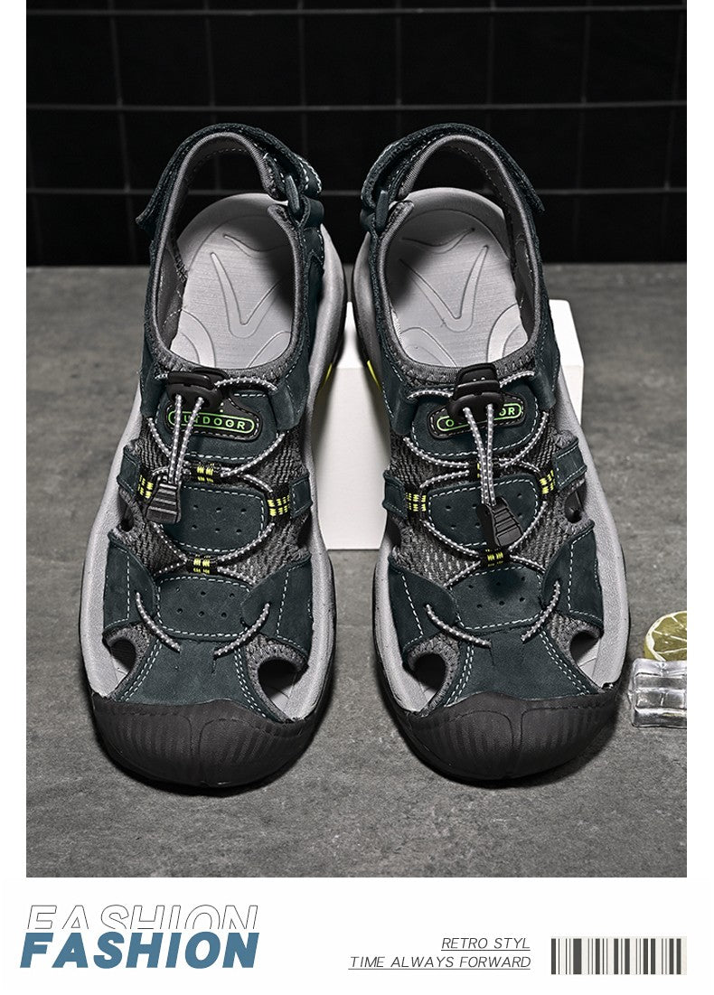 Summer Men's Sandals Classic Genuine Leather Sandals Fashion Outdoor Hiking Shoes Light  Breathable Non-slip Sneakers 38-48