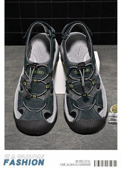 Summer Men's Sandals Classic Genuine Leather Sandals Fashion Outdoor Hiking Shoes Light  Breathable Non-slip Sneakers 38-48