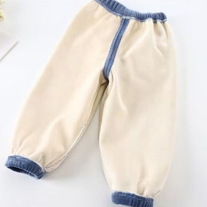 1pcs Boy Girl Winter Velvet Corduroy Kids Pants Little Bear Cartoon Mid Waist Warm Pantalones Baggy Thick Plush Children Trouser