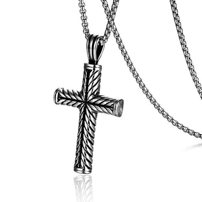Colar com Pingente de Cruz com Padrão Retorcido Retrô Simples Corrente de Aço Inoxidável Cor Prata Joias Hip Hop Presentes Para Mulheres Homens