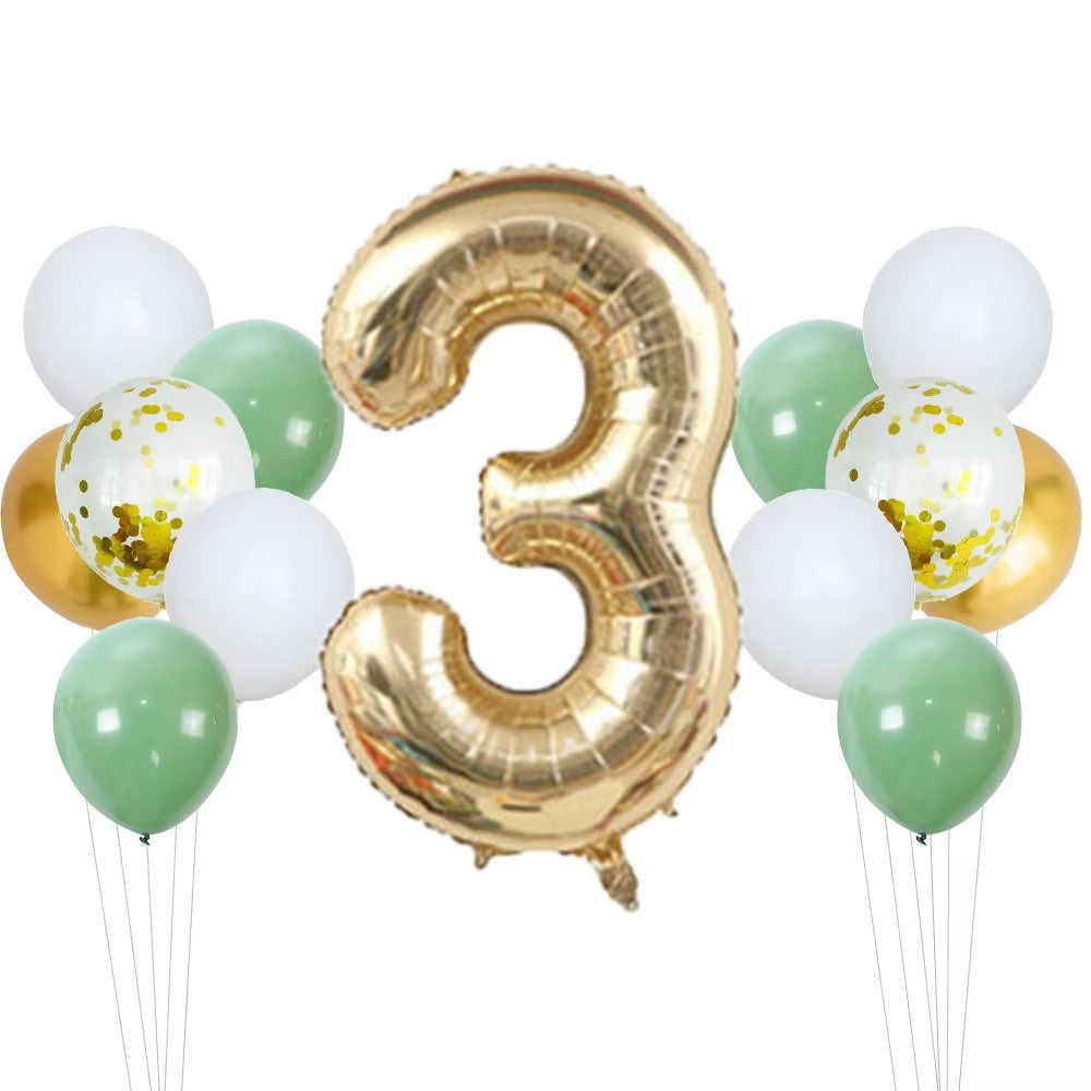 14pcs Sage Green White Metal Gold Balloons Set 40inch Light Gold Number Balloon for Boy Girl Baby Shower Birthday