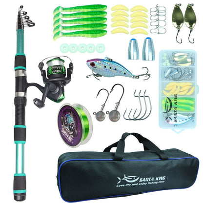 Vara de Pesca Telescópica de Fibra de Carbono de 1,8 m e 2,1 m, Conjunto de Vara e Carretilha com Linha e Isca, Carretilha de Spinning 5.2:1BB para Água Salgada e Doce
