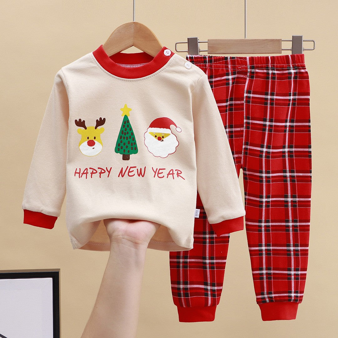 2025 Autumn Christmas Kids Cotton Pajama Set Long Sleeve Thermal Underwear for Boys and Girls Baby Homewear Clothes