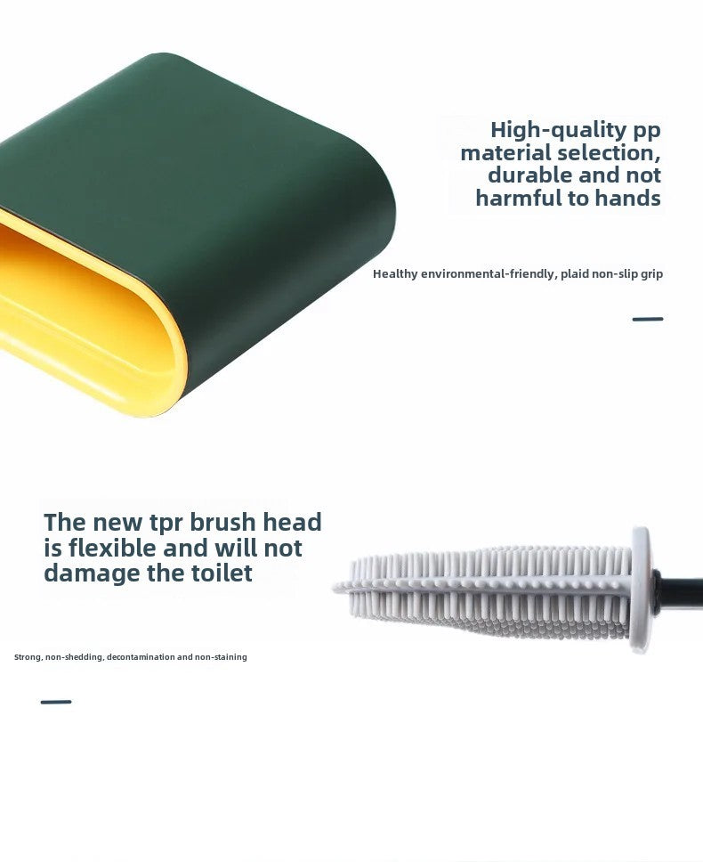 Toilet Brush Water Leak Proof With base Silicone Wc Flat Head Flexible Soft Bristles Brush with Quick Drying Holder Set