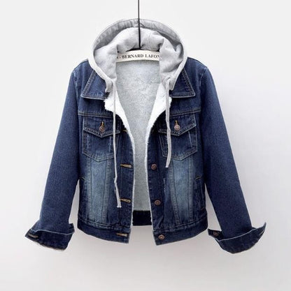 Women Denim Coat Hooded Single Breasted Button Jackets Hooded Patchwork Outerwear Cardigan Solid Pockets Streetwear Warm