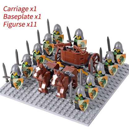 Castelo Medieval Cavaleiros Guerreiros Espartanos Cruzados Legião Romana Infantaria Cavalo de Guerra Carruagem Blocos de Montar Brinquedo de Figuras