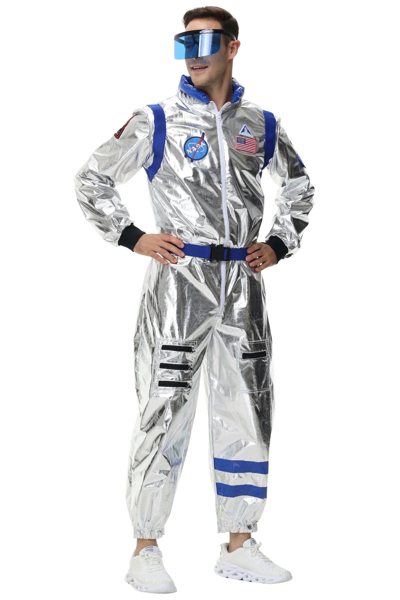 Adult Silver Astronaut Costume Men Women Spaceman Suit Space Jumpsuit Halloween Cosplay Party Dress Up