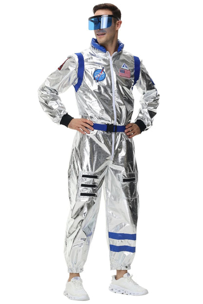 Adult Silver Astronaut Costume Men Women Spaceman Suit Space Jumpsuit Halloween Cosplay Party Dress Up
