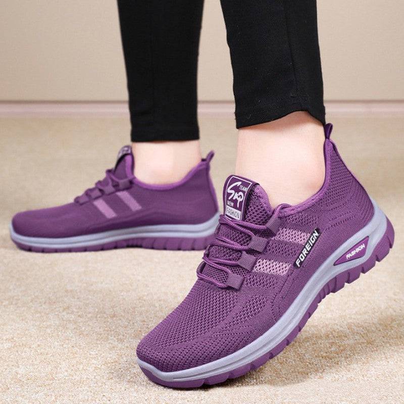 Autumn Women Sneakers Fashion Lace Up Mesh Breathable Outdoor Walking Purple Round Toe Non-slip Thick Sole Tennis Shoe Mujer