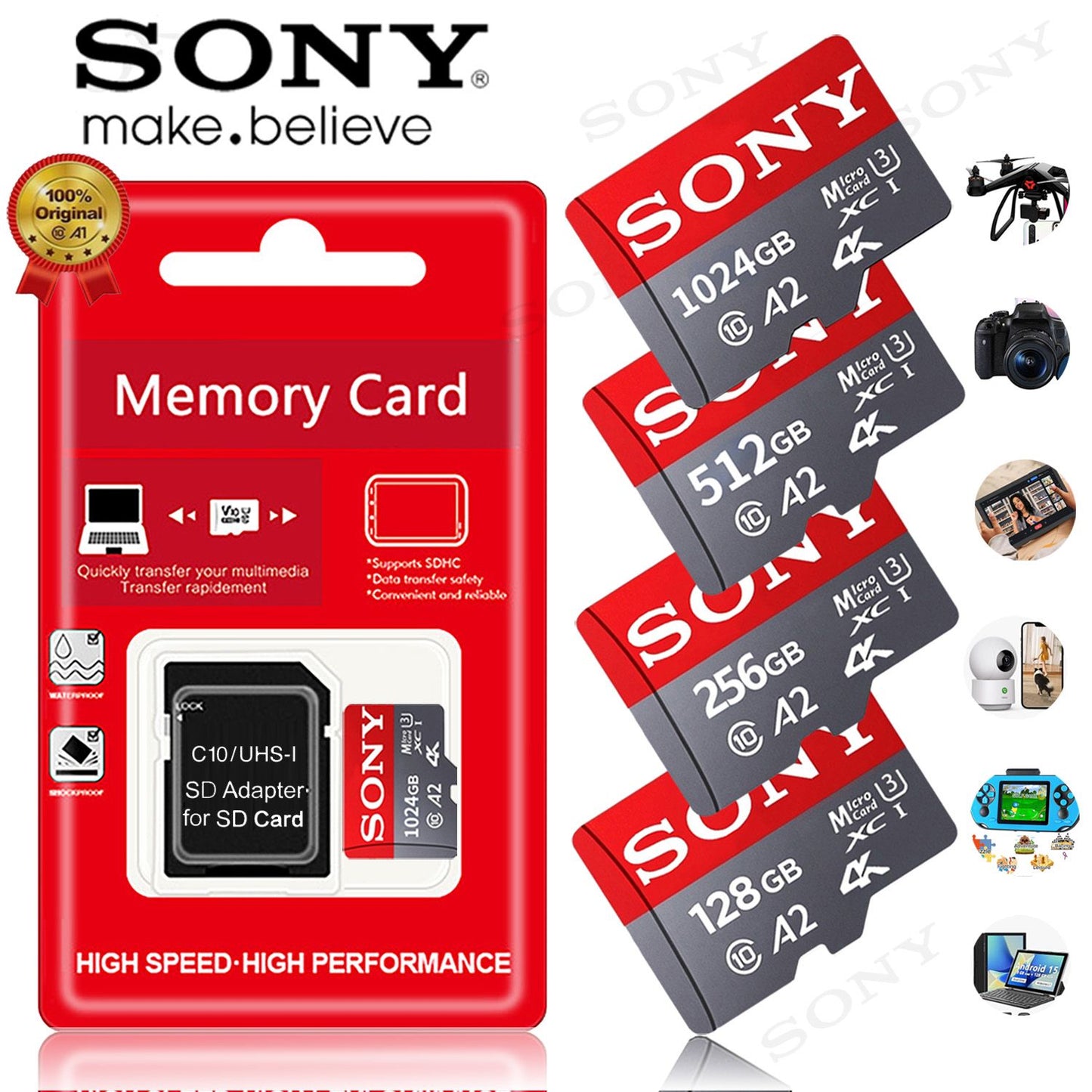 Cartão de Memória SONY SD Extreme Micro TF SD Card 1TB 512GB 128GB 256GB U3 V30 4K Full Memory Flash Cards para Telefone Computador Câmera