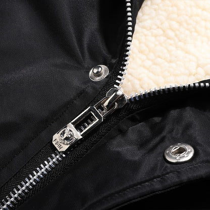 Winter Warm Thickened Hooded Jacket With Raw Edge Lined Aviator Jackets Embroidered Badge Design Outdoor Windproof Men's Coat