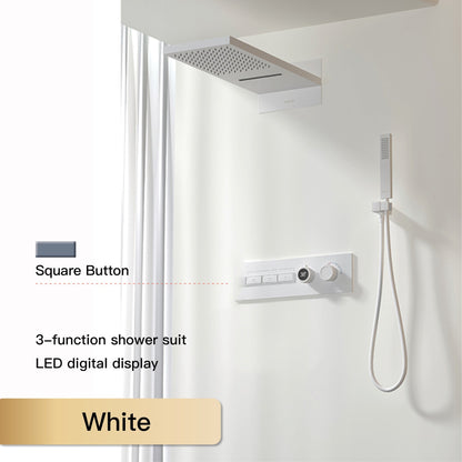 Luxury  black brass shower system wall-mounted LED digital display design Cold & hot dual-control 4-function ceiling shower Tap
