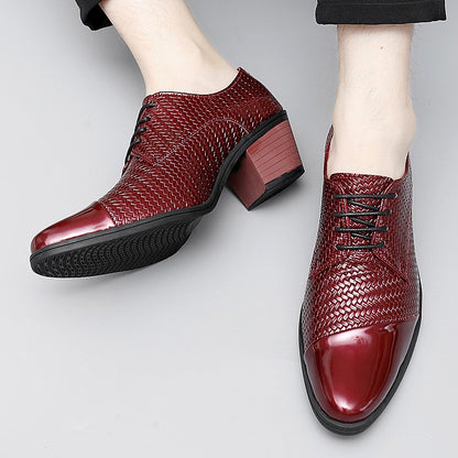 Men's Leather Shoes Banquet Dress Shoes Formal Occasions Men's Business Leather Shoes Office Red High Heels Pointed Shoes