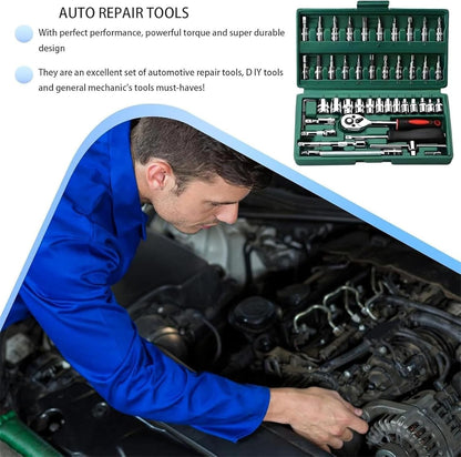 Conjunto de Soquetes de 46 Peças com Encaixe de 1/4", Chave Catraca Métrica com Soquetes CR-V de 4-14mm, Kits de Ferramentas Mecânicas para Reparo Automotivo Doméstico