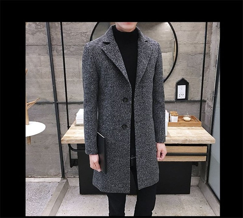 Men's Thick Wool Blends Trench Long Casual Top Coats Fashion Warm Coat Lapel Collar Overcoat Plus Size 5XL Male Slim Windbreaker