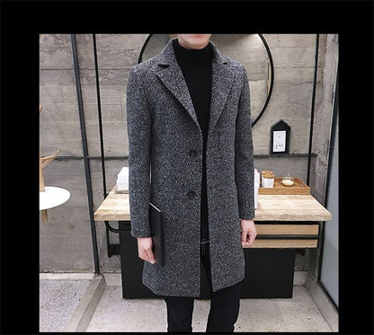 Men's Thick Wool Blends Trench Long Casual Top Coats Fashion Warm Coat Lapel Collar Overcoat Plus Size 5XL Male Slim Windbreaker