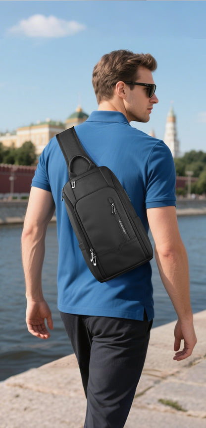 HK Anti-theft Men's Shoulder Bag Waterproof Chest Crossbody Bag with USB Oxford Leisure Satchel Multi-Pockets Sling Bag for Male