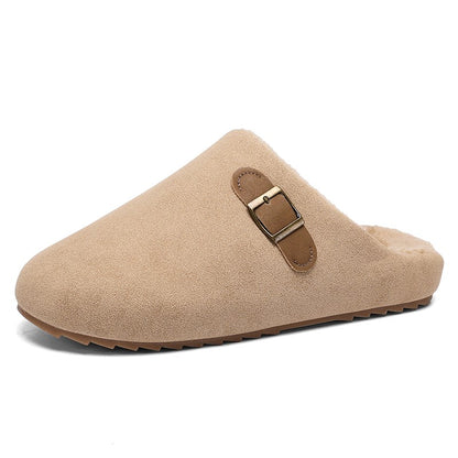 2025 New Unisex Winter Home Slippers Fashion Buckle Design Warm Fleece Lined Non - Slip Indoor Comfort Slippers New Arrival