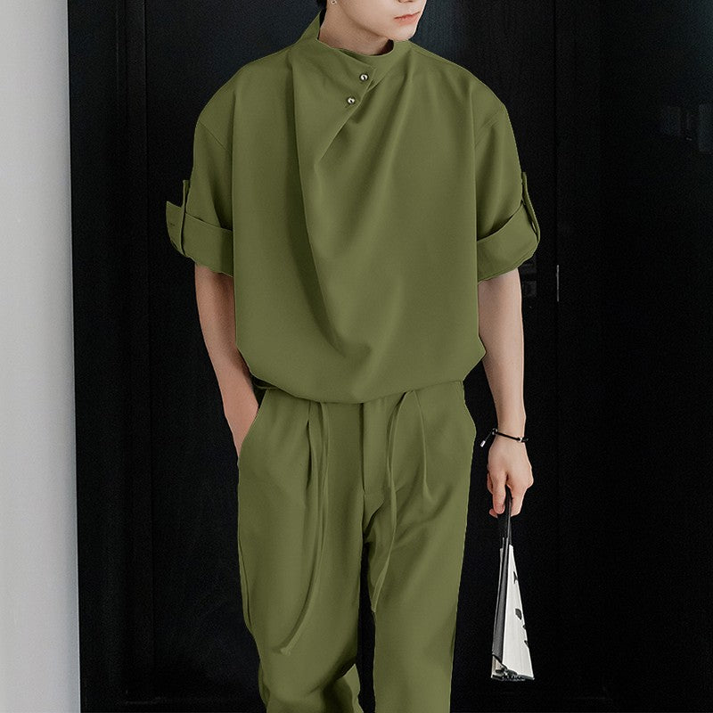 INCERUN Men Sets Solid Color Pleated Shirt & Pants Two Pieces Sets Loose Streetwear 2025 Fashion Men's Casual Suits S-5XL