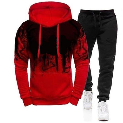 2 Pieces Sets Printed Tracksuit Men Hooded Sweatshirt+Joggers Pants Pullover Hoodie Sportwear Suit Casual Men Clothes Streetwear