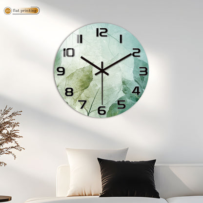 Fresh Green Leaf Print Wall Clock - Minimalist Botanical Pattern, Noiseless Sweeping Mechanism, Kitchen/Bathroom Decorative Time