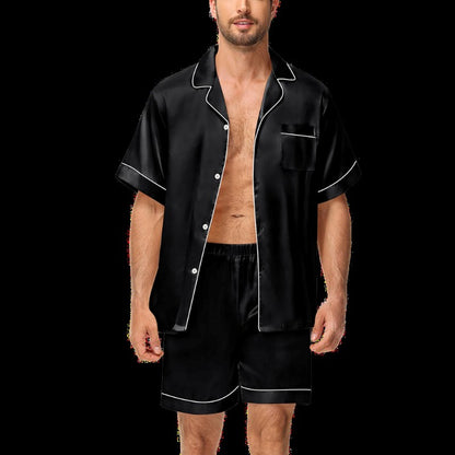 Men's Luxury Satin Pajama Set Short Sleeve Lapel Front Buttons Top And Elastic Shorts Comfortable Fit Loungewear Sleepwear Pjs