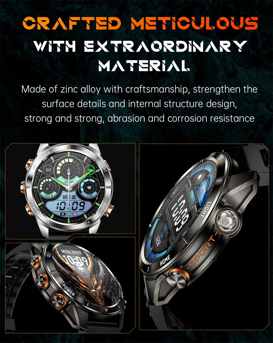 New Outdoor Sport Smart Watch Men 1.46" AMOLED Screen LED Flashlight 515mAh Battery 10ATM Waterproof Bluetooth Call Smartwatch