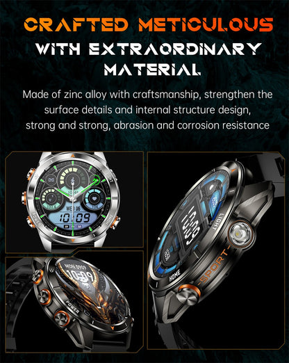 New Outdoor Sport Smart Watch Men 1.46" AMOLED Screen LED Flashlight 515mAh Battery 10ATM Waterproof Bluetooth Call Smartwatch