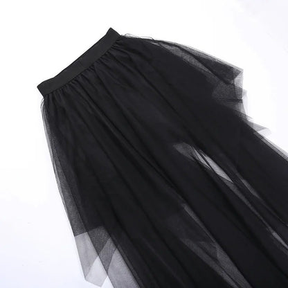 Sexy Net Yarn High-Waisted Irregular Skirt for Women Summer New European and Ame
