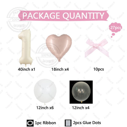 32inch Pink Bows Number Balloons Cream White Beige Number Foil Balloons Pink Bows For Birthday Coquette Themed Party Decor