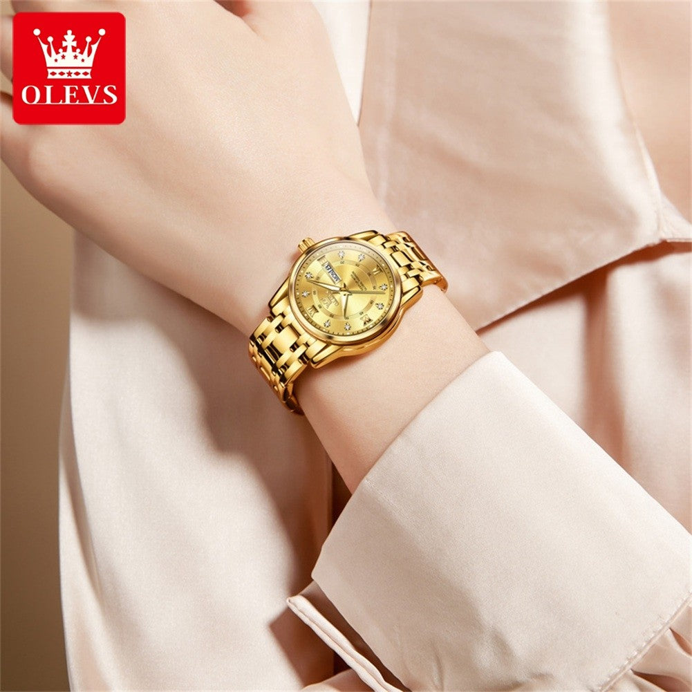 OLEVS 5513 Fashion Ladies' Watches Elegant Stainless Steel Waterproof Quartz Watch for Women Weekly Calendar Luminous Wristwatch