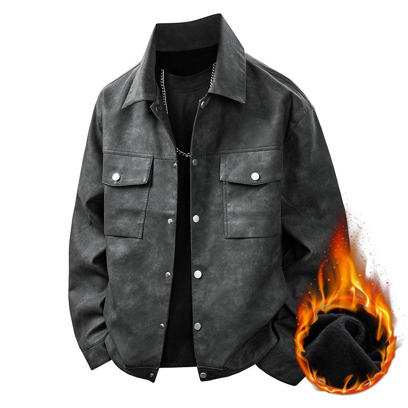 Leather Jacket Men Suede Coats Black Pockets Oversized 6XL 7XL 8XL Plus Size Street Motorcycle Button Autumn Brand Waterproof