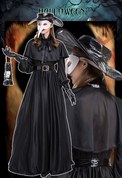 Halloween Medieval Hooded Robe Plague Doctor Costume Mask Hat for Men Monk Cosplay Steampunk Priest Horror Wizard Cloak Cape 5XL