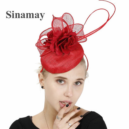 Fascinator de Casamento Sinamay de 4 Camadas de Ótima Qualidade Chapéu para Casamento Elegante Mulheres Moda Acessório de Cabelo Chapeau de Festa e Jantar