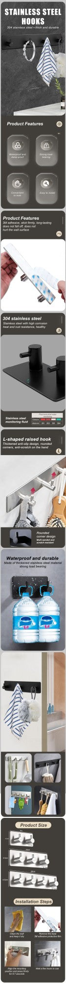 Stainless Steel Self-Adhesive Hooks Towel Holder Coat Hooks Strong Hardware Hanging Hook Metal Sticky Hooks Bathroom Accessories