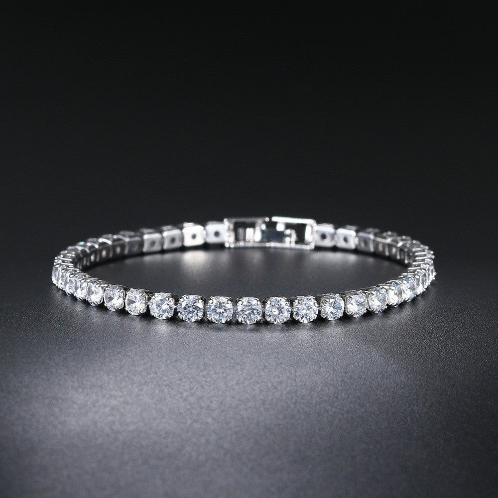 Pulseira de Tênis Feminina de Zircônia 4mm, Cristais, Designer, Corrente Fina, Joia de Casamento