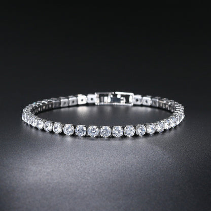 Pulseira de Tênis Feminina de Zircônia 4mm, Cristais, Designer, Corrente Fina, Joia de Casamento