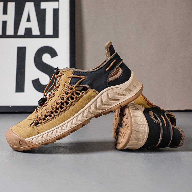 Sandals men's tide summer new style leather toe cap outdoor leisure sports hollow sandals beach shoes